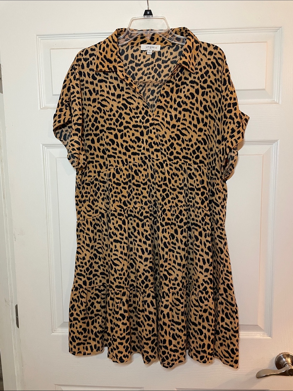 Umgee Leopard Print Tiered Dress in Tan and Black